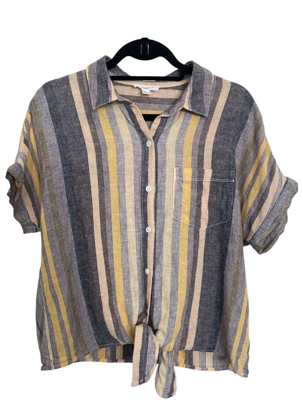 Beachlunchlounge Women’s M Linen Cotton Striped Tie Front Top
